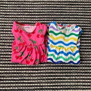 🌿Mini Boden Girls 2P Bundle Lot Cherry Rainbow Dresses Zara 5/6Y